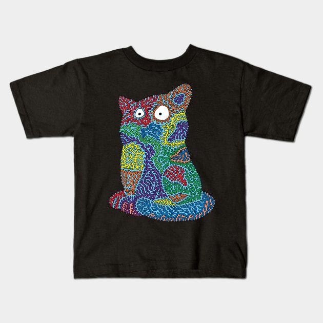 Patchwork Cat Kids T-Shirt by NightserFineArts